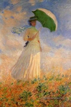 Femme avec un parasol face à droite Claude Monet Peinture à l'huile